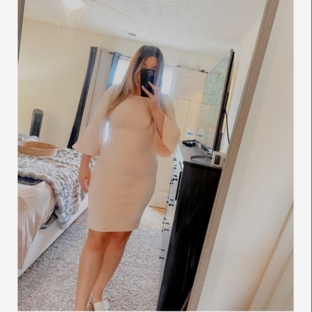 Calvin Klein Bell Sleeve Crepe Dress- Blush Size 12 VERY STRETCHY 😍😍